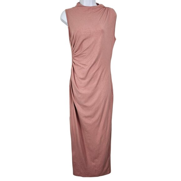 Womens Medium Ruched Bodycon Dress Sleeveless Back Slit Maxi - Picture 5 of 14